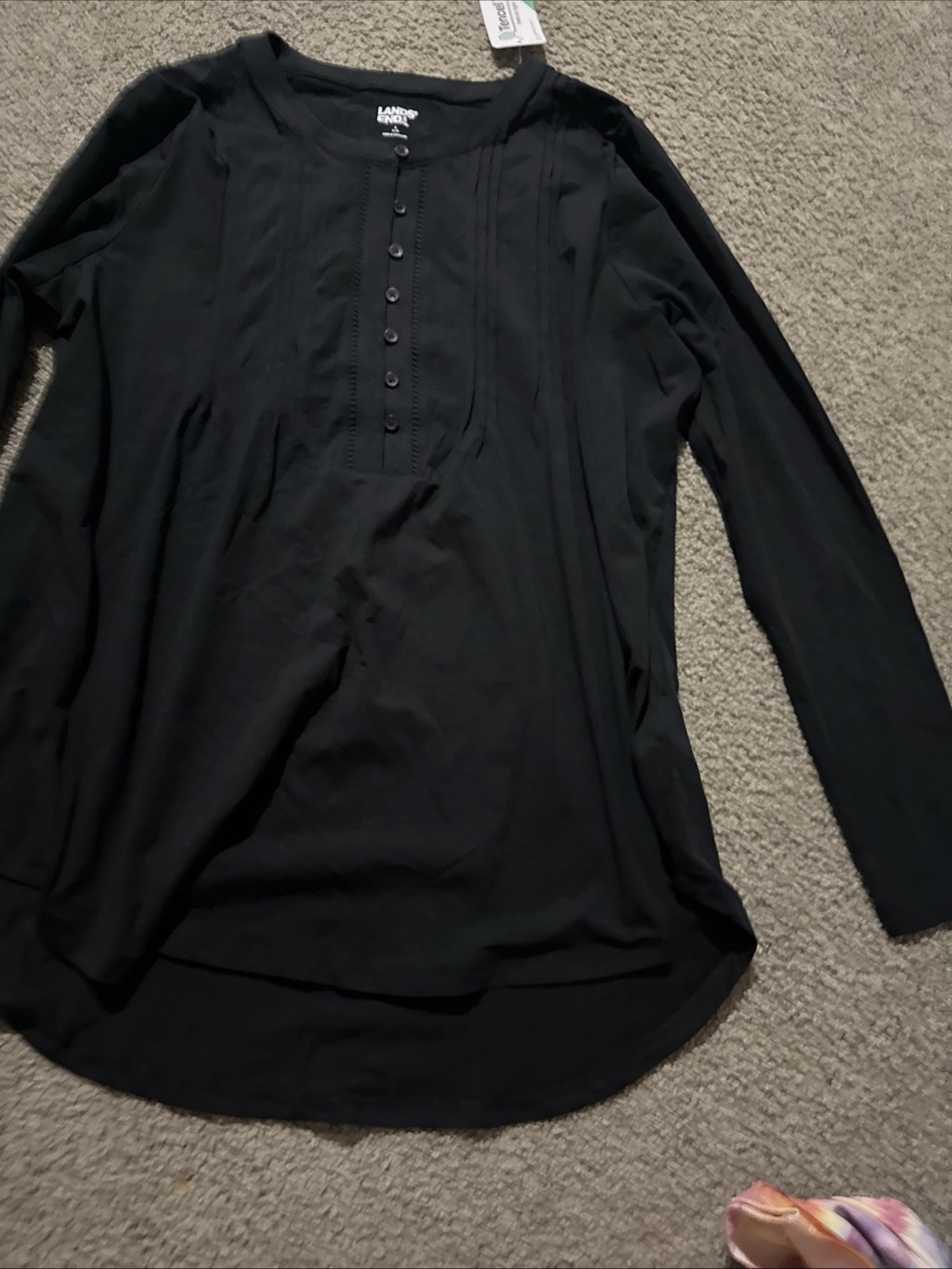 Lands' End Men's Black Long-Sleeve Henley Top with Button Placket